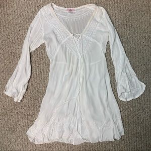 White bell sleeve embroidered dress